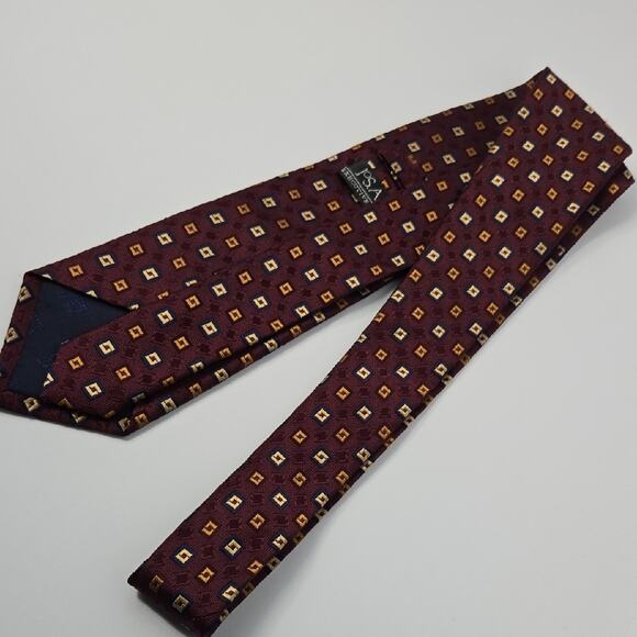 Jos. A. Bank Executive Collection Burgundy Silk Maroon and Yellow Patterned Tie - Picture 6 of 6